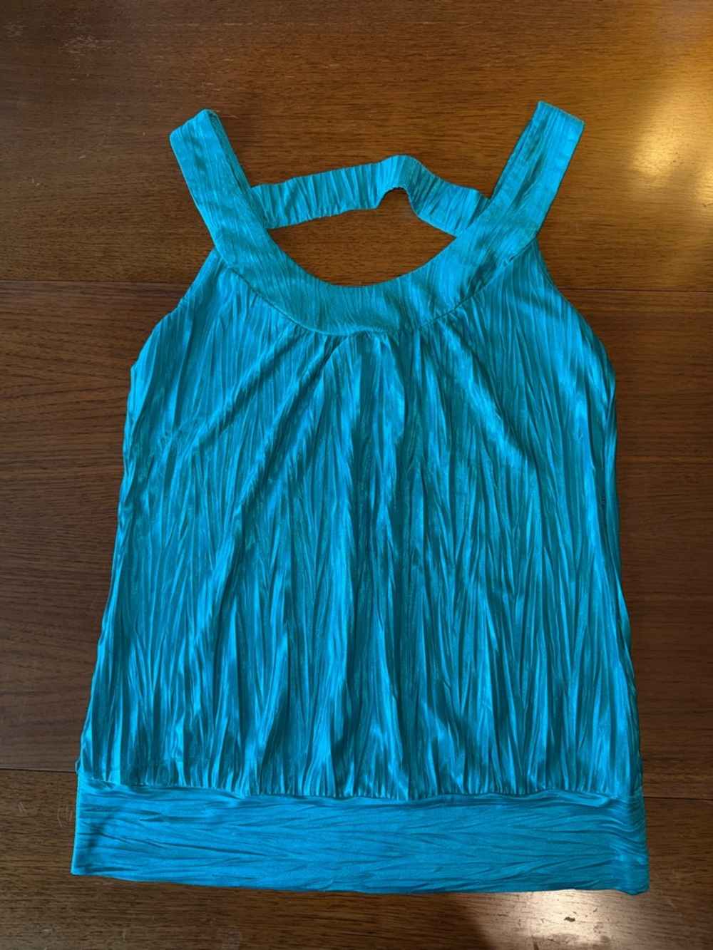 Iz Byer Teal Pleated Sleeveless Tank